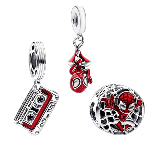 RMMY Hanging Spider Hero People Audio Tape Dangle Charm Anhänger für Armband Halskette Muttertag Geschenk für Frauen,925 Sterling Silber Beads with Zirkonia Schmuck von RMMY