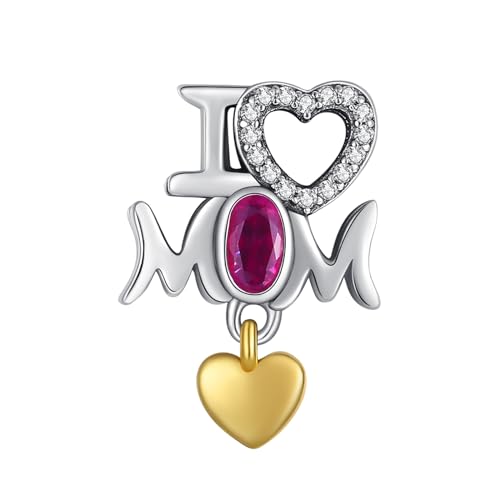 RMMY I Love Mom Alphabet Charm Anhänger für Armband Halskette Muttertag Geschenk für Frauen,925 Sterling Silber Beads with Zirkonia Schmuck von RMMY