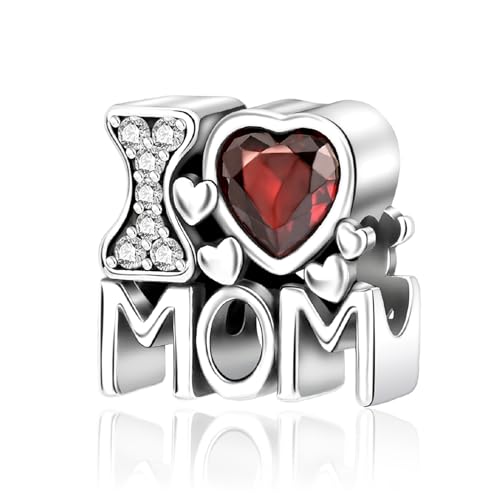 RMMY I Love Mom Letter Bead Charm Anhänger für Armband Halskette Muttertag Geschenk für Frauen,925 Sterling Silber Beads with Zirkonia Schmuck von RMMY