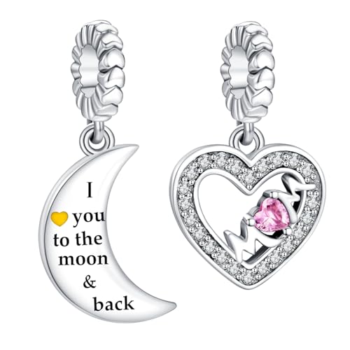 RMMY Mom Heart Moon Split Dangle Charm Anhänger für Armband Halskette Muttertag Geschenk für Frauen,925 Sterling Silber Beads with Zirkonia Schmuck von RMMY