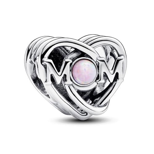 RMMY Pink Gem Mom Heart Charm Anhänger für Armband Halskette Muttertag Geschenk für Frauen,925 Sterling Silber Beads with Zirkonia Schmuck von RMMY