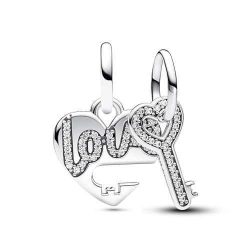 RMMY Splittable Heart & Key Dangle Charm Anhänger für Armband Halskette Muttertag Geschenk für Frauen,925 Sterling Silber Beads with Zirkonia Schmuck von RMMY