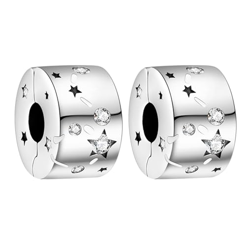 RMMY Starry Sky Clip Stopper Charms 2pcs Anhänger für Armband Halskette Muttertag Geschenk für Frauen,925 Sterling Silber Beads with Zirkonia Schmuck von RMMY