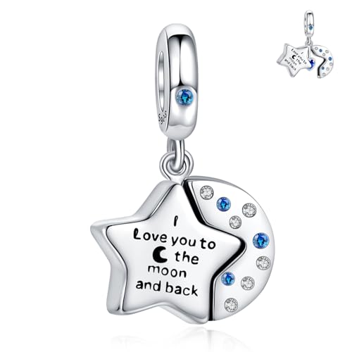 RMMY Stars & Moon Dangle Authentic Love Charm Anhänger für Armband Halskette Muttertag Geschenk für Frauen,925 Sterling Silber Beads with Zirkonia Schmuck von RMMY