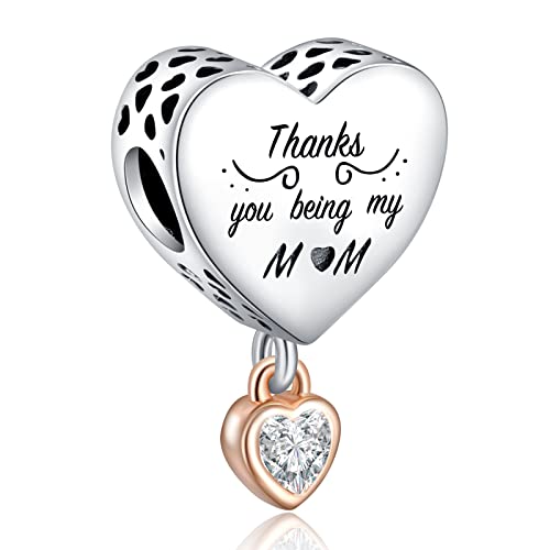 RMMY Thank You For Being My Mom Charm Anhänger für Armband Halskette Muttertag Geschenk für Frauen,925 Sterling Silber Beads with Zirkonia Schmuck von RMMY