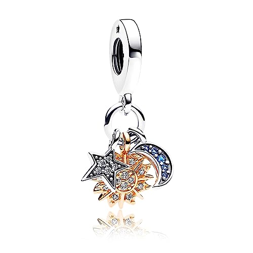 RMMY Two-tone Celestial Triple Dangle Charm Anhänger für Armband Halskette Muttertag Geschenk für Frauen,925 Sterling Silber Beads with Zirkonia Schmuck von RMMY