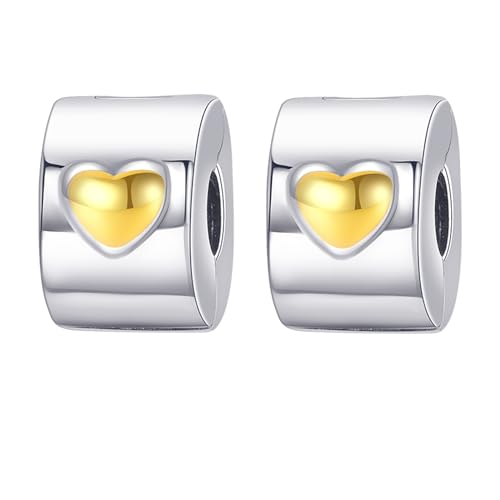 RMMY Yellow Heart Clip Stopper Charms 2pcs Anhänger für Armband Halskette Muttertag Geschenk für Frauen,925 Sterling Silber Beads with Zirkonia Schmuck von RMMY