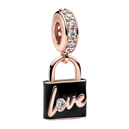 Rose Glod Love Padlock Dangle Charm Anhänger für Armband Halskette Muttertag Geschenk für Frauen,925 Sterling Silber Beads with Zirkonia Schmuck von RMMY