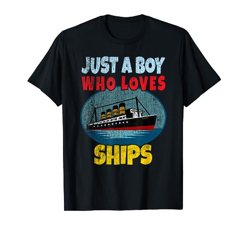 Just A Boy Who Loves Ships Boat Boot Titanic Jungen Kinder T-Shirt von RMS Titanic Memorabilities and Cruise Ship Apparel