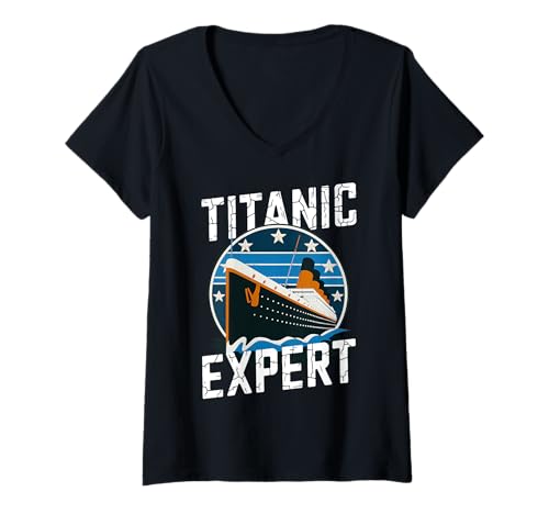 Damen Titanic Expert Lustiges RMS Titanic Geburtstags-Merch für Kinder und Jungen T-Shirt mit V-Ausschnitt Damen Titanic Expert Lustiges RMS Titanic Geburtstags-Merch für Kinder und Jungen T-Shirt mit V-Ausschnitt von RMS Titanic shirt
