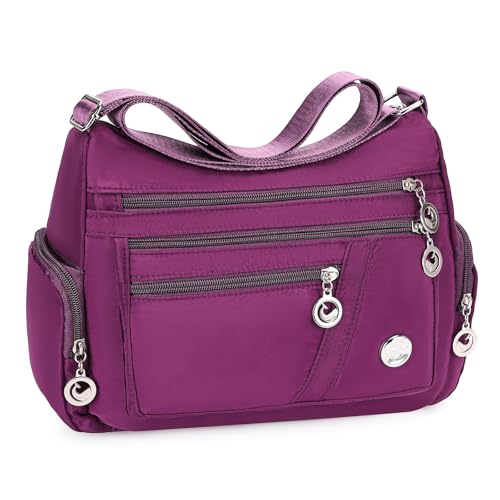 RNIEGA Damen Crossbody Tasche Nylon Reise Geldbörse Wasserdicht Schulter Handtasche für Damen mit mehreren Taschen, Violett RNIEGA Damen Crossbody Tasche Nylon Reise Geldbörse Wasserdicht Schulter Handtasche für Damen mit mehreren Taschen, Violett von RNIEGA