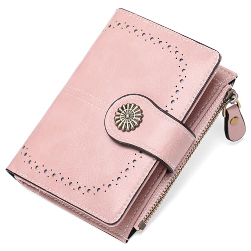 RNIEGA Damen-Geldbörse aus Leder, klein, mit Reißverschluss, Kreditkartenfach mit Ausweisfenster, Pink von RNIEGA