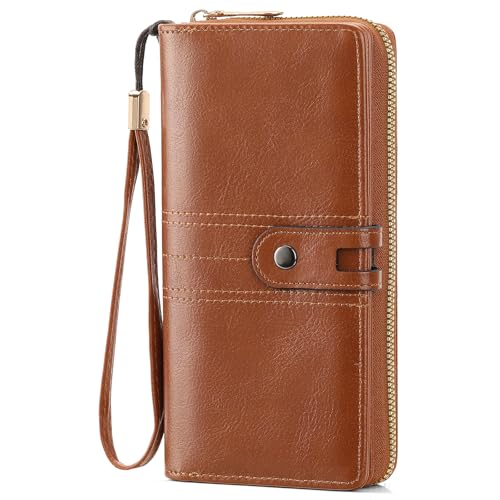 RNIEGA Geldbörse Damen, RFID Groß Portemonnaie Damen, Geldbeutel Damen mit Reißverschluss Münzfach, Portmonee Damen mit 12 Kartenfächer von RNIEGA