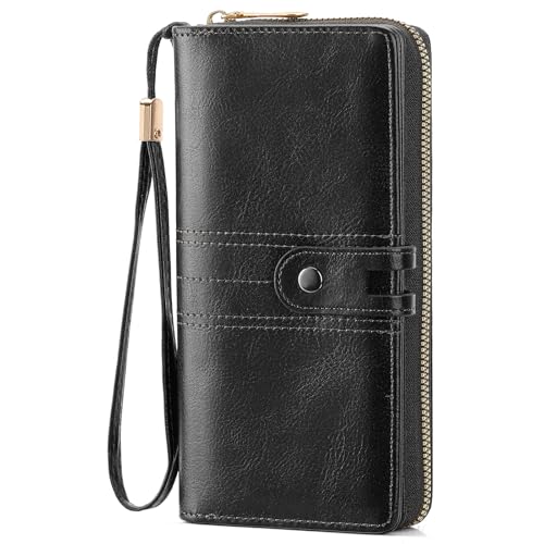 RNIEGA Geldbörse Damen, RFID Groß Portemonnaie Damen, Geldbeutel Damen mit Reißverschluss Münzfach, Portmonee Damen mit 12 Kartenfächer von RNIEGA