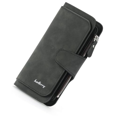 RNIEGA Geldbörse Damen, weiche vegane Geldbeutel Damen aus PU-Leder mit Münzreißverschluss, Lange dreifach gefaltete Portemonnaie Damen mit Mehreren Kartenfächern und geräumigem Fach von RNIEGA