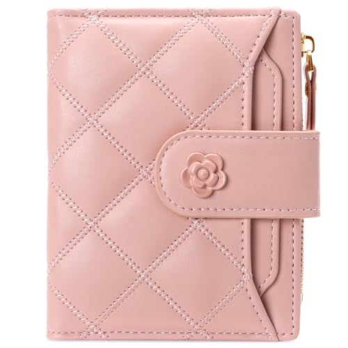 RNIEGA Kleine Geldbörsen für Damen, Leder, RFID-blockierend, Kreditkartenetui mit 15 Kartenfächern und Ausweisfenster, Münzfach, A-rosa, Kompakt von RNIEGA