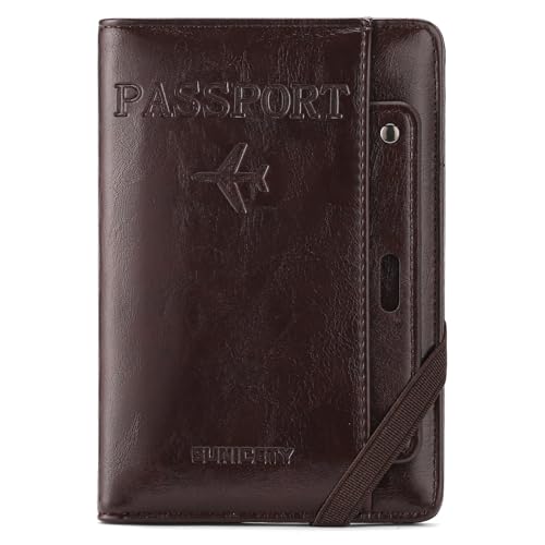 RNIEGA RFID-Reisepasshülle für Reisen, Damen, Herren, Reisepass-Brieftasche, RFID-blockierend, mit Kartenfächern und Stifthalter, Kaffee von RNIEGA