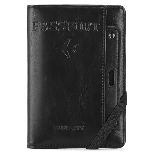 RNIEGA RFID-Reisepasshülle für Reisen, Damen, Herren, Reisepass-Brieftasche, RFID-blockierend, mit Kartenfächern und Stifthalter, Schwarz von RNIEGA