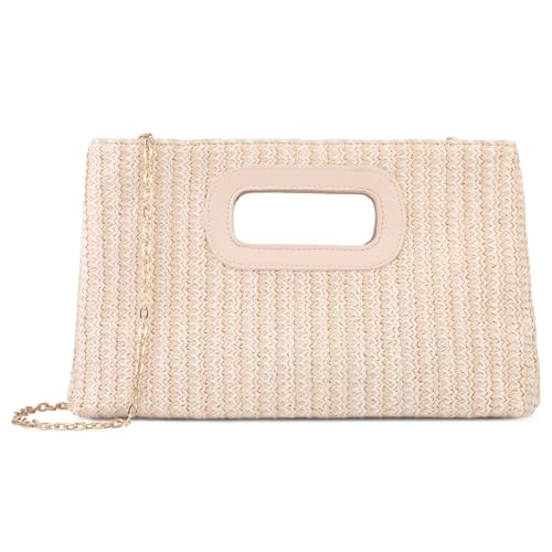 RNIEGA Stroh-Clutch-Handtaschen, Sommer-Clutch, gewebte Boho-Strandtasche, Stroh-Geldbörsen für, Beige, Small von RNIEGA