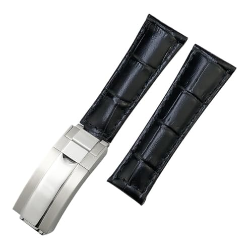 RNNYWDRQ Metal End Echtes Leder Uhrenband ， für Rolex Daytona Sub Submariner GMT Master Yacht 20mm Uhrengurt grünblau schwarzer Band 17.5-18,5 cm Handgelenk Handgelenk von RNNYWDRQ