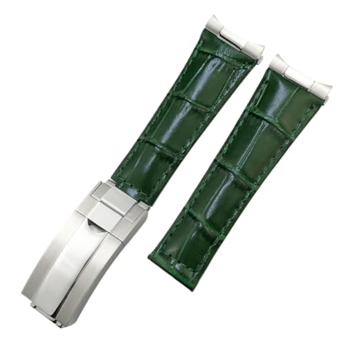 RNNYWDRQ Metal End Echtes Leder Uhrenband ， für Rolex Daytona Sub Submariner GMT Master Yacht 20mm Uhrengurt grünblau schwarzer Band 17.5-18,5 cm Handgelenk Handgelenk von RNNYWDRQ