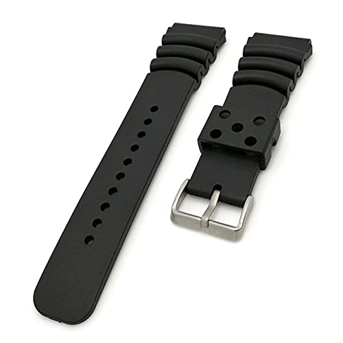 RNNYWDRQ Silikon-Armband 20 22 24 mm Herren Schwarz Sport Tauchen Gummi Wasserdicht Silber Edelstahl Schnalle Armband (Farbe: Schwarz, Größe: 24 mm) von RNNYWDRQ