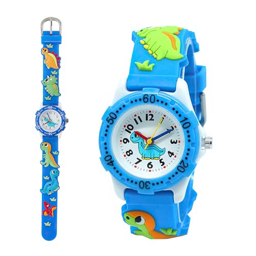 RNPKZ Kinderuhr, Dinosaurier Uhr Kinder, Silikon Armbanduhr, Armbanduhr Jungen Dinosaurier, Kinders Cartoon Uhr, 3D Cute Cartoon Uhrs,KinderUhren für Jungs Geburtstagsgeschenk für Kinders Junge (Blau) von RNPKZ
