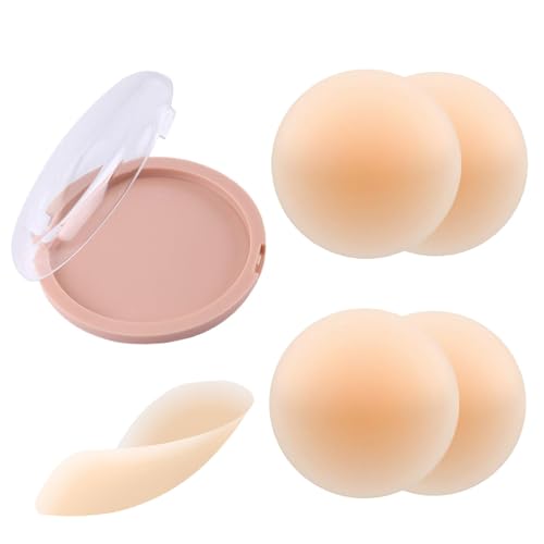 2 Paar Nippelpads, Ultra Dünne Nipple Cover Damen, 8cm, Wiederverwendbar Weich und Elastisch, Angenehm zu Tragen, Hautfarbe, Inklusive Aufbewahrungstasche von RNXSIB