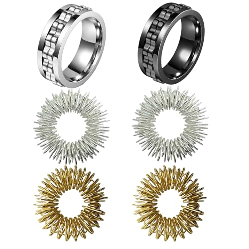 6 Stück Set Stress Ring, Anti Stress Ring mit Drehfunktion, Fingermassage oder Zehenmassage, Modeaccessoires, Elegantes Design für Männer und Frauen, gegen Angst und Nervosität von RNXSIB