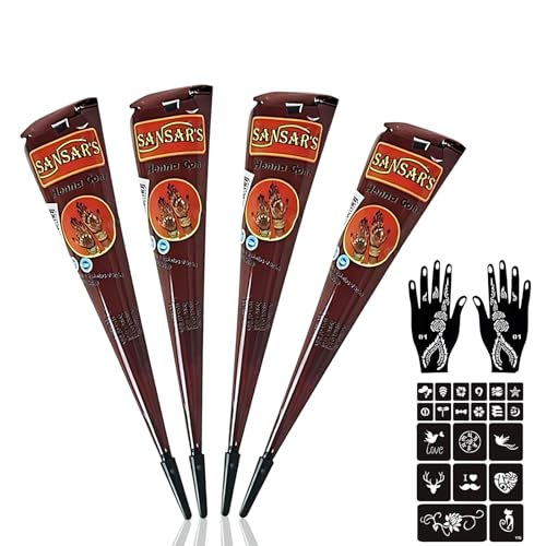 Henna Braun Sommersprossen, Henna Tattoo Set Mit 4 Henna Paste, 1 Tattoo Aufkleber A4 Papier Und 1 Handmodell, Ideal Für Festivals, Hochzeiten Und DIY Körperkunst von RNXSIB