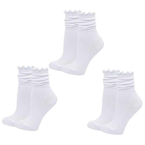 RNXSIB 3 Paar Rüschen Socken Damen,Socken mit rüschen damen, Bequeme Atmungsaktive Sneakersocken Stricksocken, Dünn Cool und Atmungaktiv Damen Söckchen 35-41 von RNXSIB