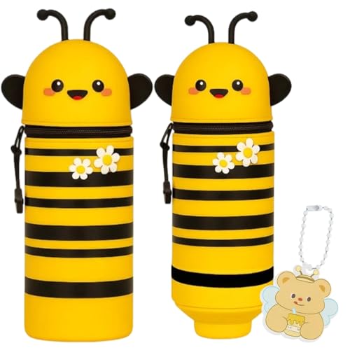 Federmäppchen Biene, 2 in 1 Silikon Federtasche, Mäppchen Biene, Pencil Case, Praktisches Federmäppchen Mit Anhänger, für Schule, Büro Und Reise, Stifthalter Bleistifttasche Mädchen Junge von RNXSIB