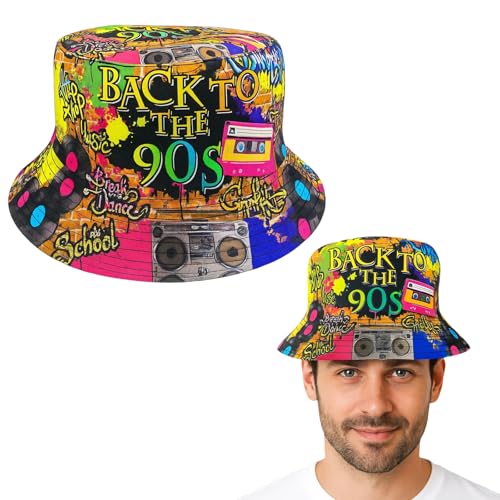 Fischerhut Herren und Damen, Mode Der 90er Jahre Retro Fischerhut, Stil Modische Fischerhut Unisex Reversibel Anglerhut Doppelseitig Sonnenhut, Angelmütze Sonnenmütze Klappbar 90er Jahre Stil von RNXSIB