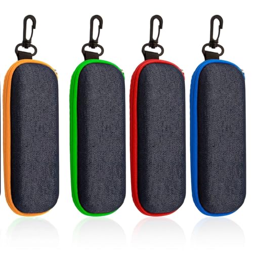 RNXSIB 4 Stück Brillenetui aus Denim Stoff, Mode Harte Brillenetui Tragbare Reise-Brillentasche mit Reißverschluss 4 Stück Vielseitigkeit Tragbarkeit von RNXSIB