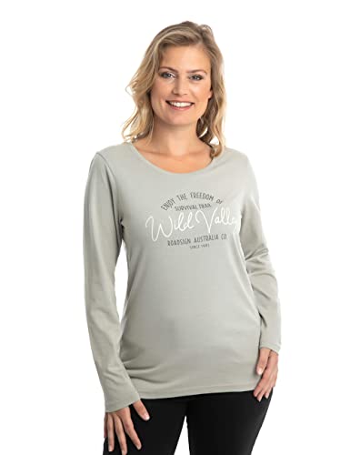 ROADSIGN australia Damen Langarmshirt mit Aufdruck auf der Vorderseite und Rundhalsausschnitt, Sweater aus 100 Prozent Baumwolle Grau, L von ROADSIGN australia
