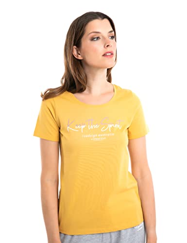 Roadsign Australia Damen T-Shirt mit Rundhalsausschnitt & Logo-Print, 100% Baumwolle Ocker | L von Roadsign Australia