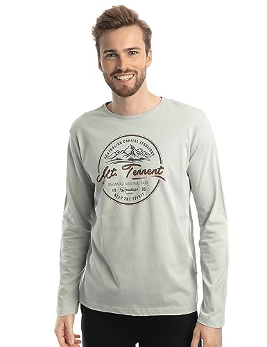 Roadsign Australia Herren Langarmshirt mit Rundhalsausschnitt, Aufdruck Mount Tennet, 100% Baumwolle Grau | XL von Roadsign Australia