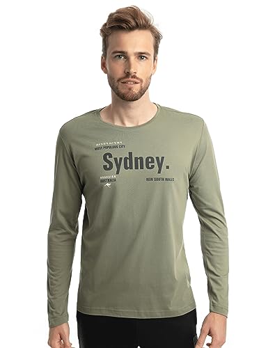 Roadsign Australia Herren Langarmshirt mit Rundhalsausschnitt, Aufdruck Sydney, 100% Baumwolle Khaki | 3XL von Roadsign Australia