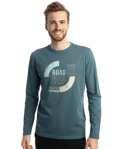 Roadsign Australia Herren Langarmshirt mit Rundhalsausschnitt & modernen Aufdruck Adelaide, 100% Baumwolle Blau | 3XL von Roadsign Australia