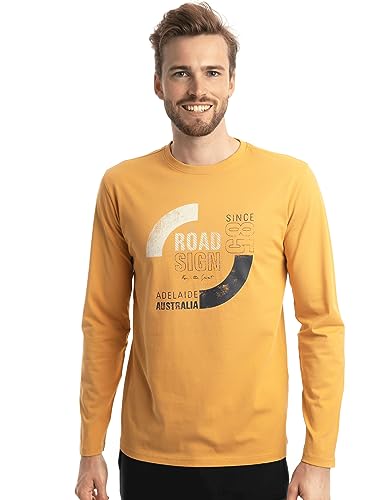 Roadsign Australia Herren Langarmshirt mit Rundhalsausschnitt & modernen Aufdruck Adelaide, 100% Baumwolle Gelb | XL von Roadsign Australia