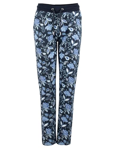 ROADSIGN australia Damen Jogginghose geblümter Allover Druck, Looplabel, elastische Bundverarbeitung in Kontrastfarbe Navy, 2XL von ROADSIGN australia