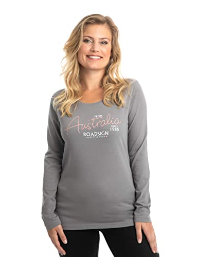 ROADSIGN australia Damen Langarmshirt mit Aufdruck & Rundhalsausschnitt - aus 100% Baumwolle Grau, S von ROADSIGN australia