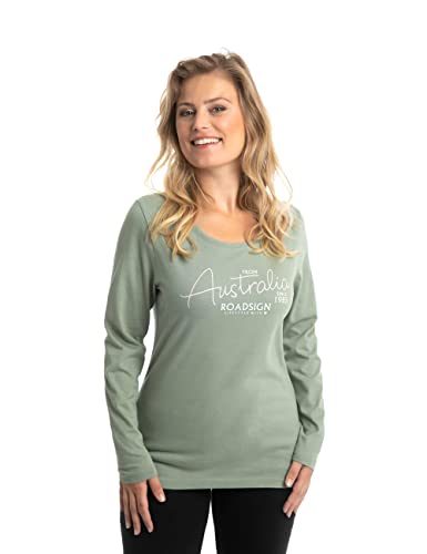 Roadsign Australia Damen Langarmshirt mit Aufdruck auf der Vorderseite und Rundhalsausschnitt, Sweater aus 100 Prozent Baumwolle Gruen | 2XL von Roadsign Australia