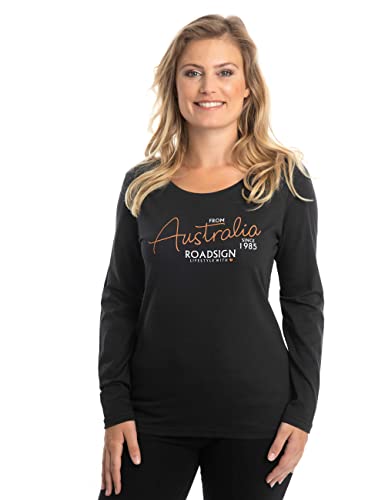 Roadsign Australia Damen Langarmshirt mit Aufdruck auf der Vorderseite und Rundhalsausschnitt, Sweater aus 100 Prozent Baumwolle Schwarz | 2XL von Roadsign Australia