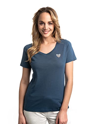 Roadsign Australia Damen T-Shirt mit V-Ausschnitt & Print, 100% Baumwolle Navy | L von Roadsign Australia