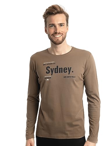 Roadsign Australia Herren Langarmshirt mit Rundhalsausschnitt, Aufdruck Sydney, 100% Baumwolle Braun | 2XL von Roadsign Australia