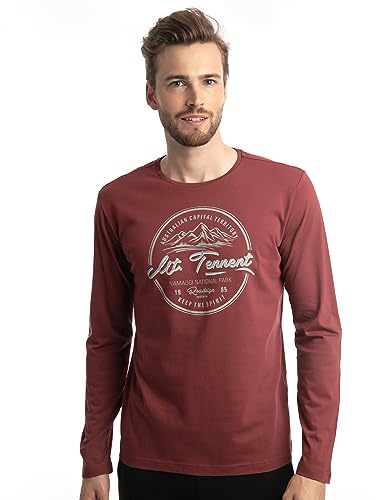 Roadsign Australia Herren Langarmshirt mit Rundhalsausschnitt, Aufdruck Mount Tennet, 100% Baumwolle Rot | 2XL von Roadsign Australia