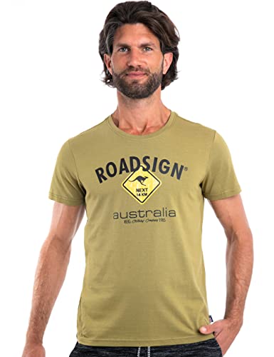 Roadsign Australia Herren T-Shirt mit Logo-Aufdruck und Rundhalsausschnitt, 100% Baumwolle Oliv | 2XL von Roadsign Australia