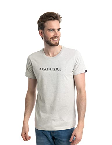 Roadsign Australia Herren T-Shirt mit Rundhalsausschnitt & Logo-Aufdruck, 100% BCI-Baumwolle Ecru | L von Roadsign Australia