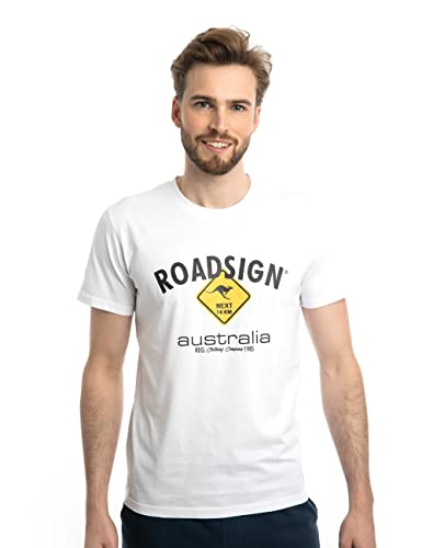 ROADSIGN Australia Herren T-Shirt mit Rundhalsausschnitt & Logo-Aufdruck, 100% Baumwolle Weiss | 4XL von Roadsign Australia